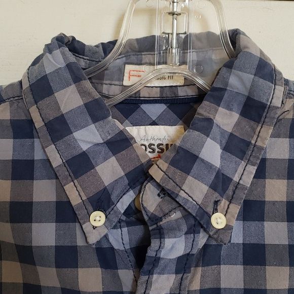 FOSSIL Men's Plaid Button Down Shirt Blue Gray - Picture 5 of 11